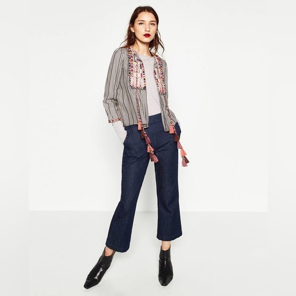 Zara Embroidered Boho Tie Front Open Cardigan size M - Picture 3 of 12